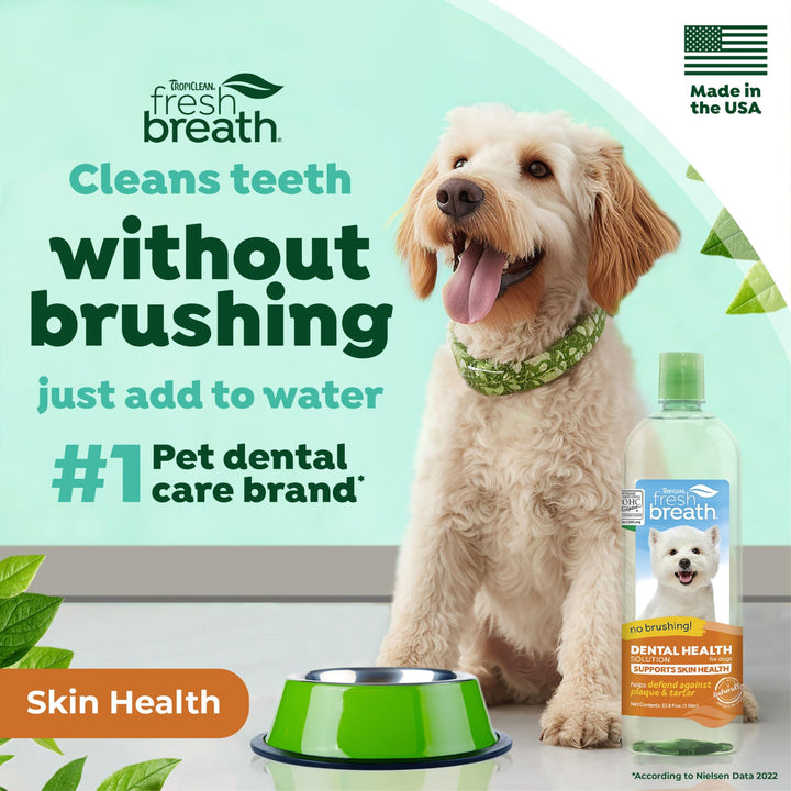 Fresh Breath with Omega 3 & 6 for Skin Health Water Additive for Dogs | Breath Freshener and Teeth Cleaning Solution | 33.8oz.