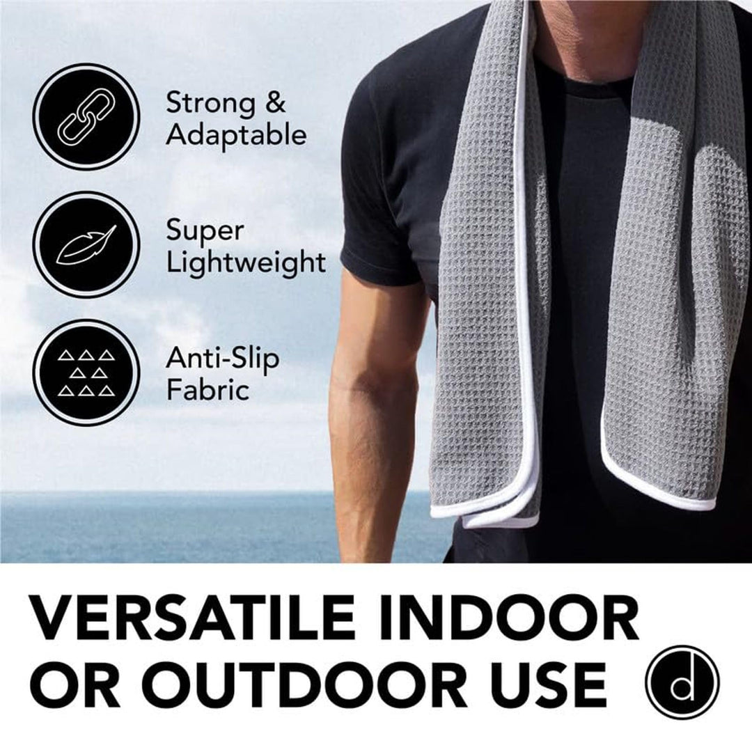 Gym Towels for Sweat 44 x 16.5 (2 Pack) - Absorbent Waffle Fabric Texture Yoga Towel for Gym, Sports, and Exercise - Odor-Free, and Lightweight - for Men and Women - Grey