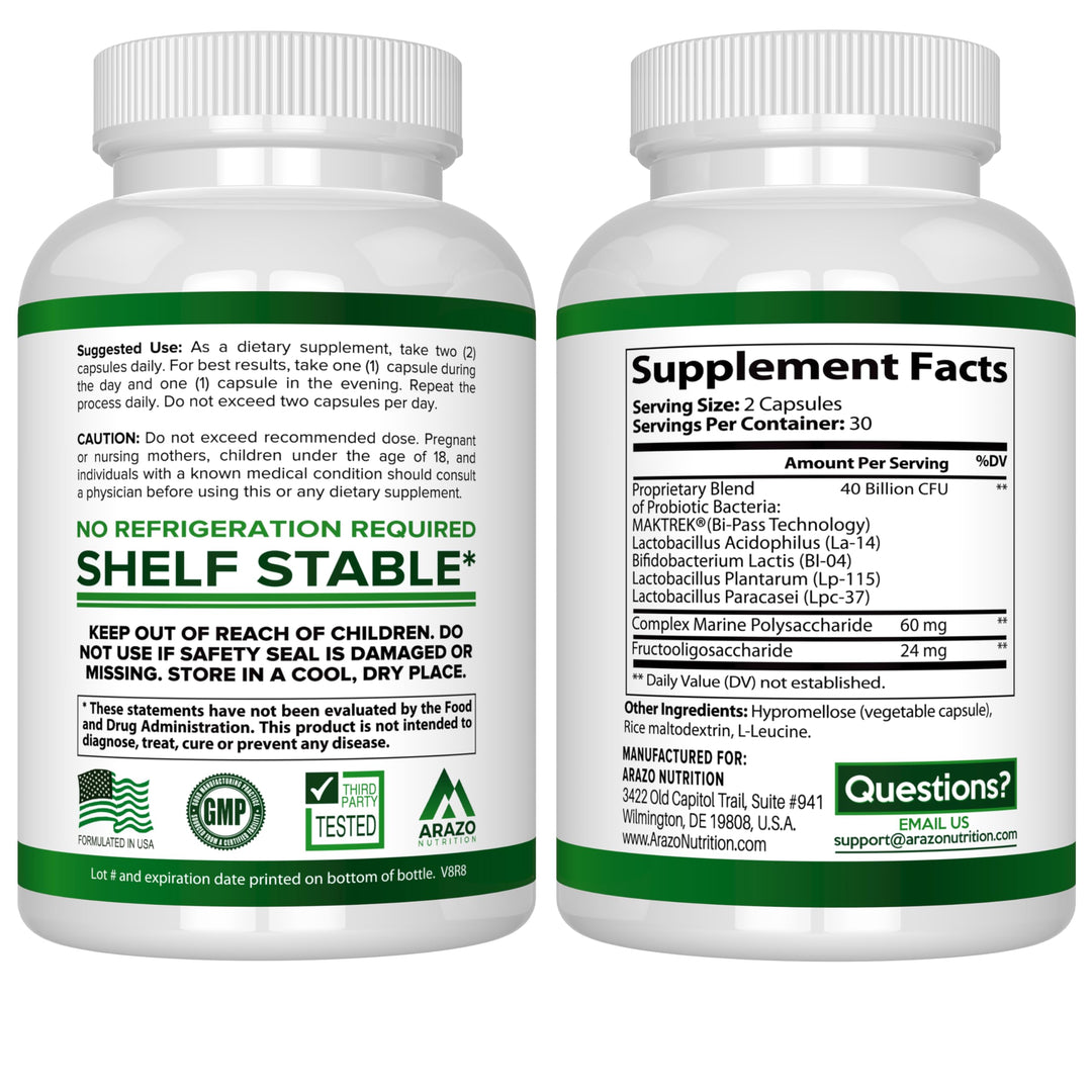 Probiotic 40 Billion CFU - Shelf Stable with Prebiotics and Acidophilus - Stable Potency Until Expiration – Time Delay Release Probiotics