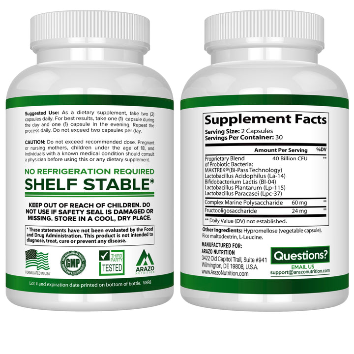 Probiotic 40 Billion CFU - Shelf Stable with Prebiotics and Acidophilus - Stable Potency Until Expiration – Time Delay Release Probiotics