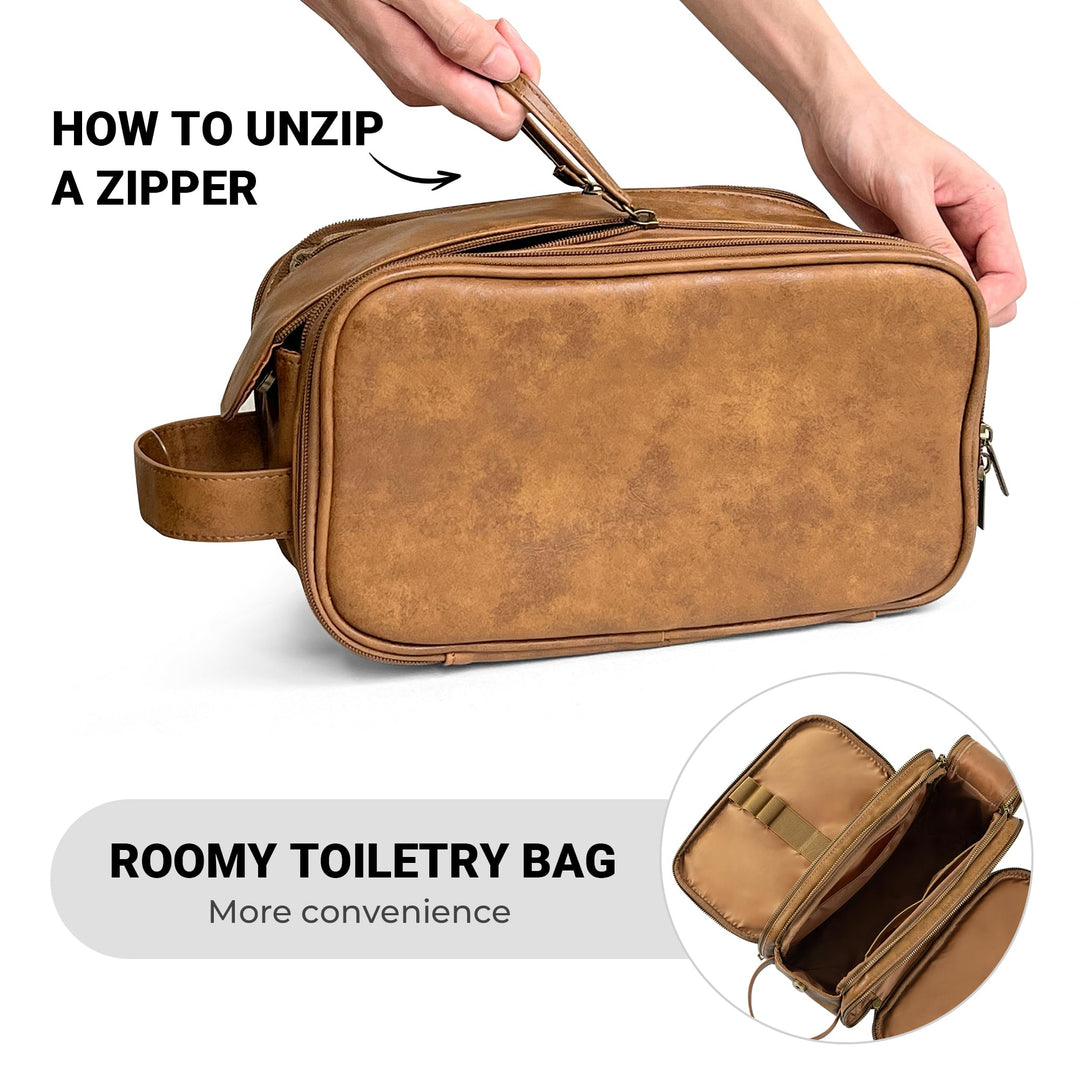 Toiletry Bag for Men, Large Travel Shaving Dopp Kit Water-resistant Bathroom Toiletries Organizer PU Leather Cosmetic Bags