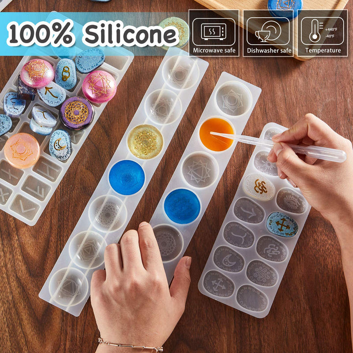 7 Chakras Stones Resin Mold Rune Silicone Mold Symbol Rune Letter Epoxy Mold DIY Symbol Word Casting Mold DIY Resin Craft Molds for Handmade Crafts Making Supplies