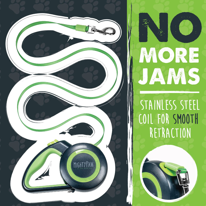 Retractable Dog Leash 2.0 - Auto-Locking Button for The Control When You Need - Stainless Steel Coil for Smooth Retraction - Super Reflective Ring for Nighttime Visibility - No More Tangle