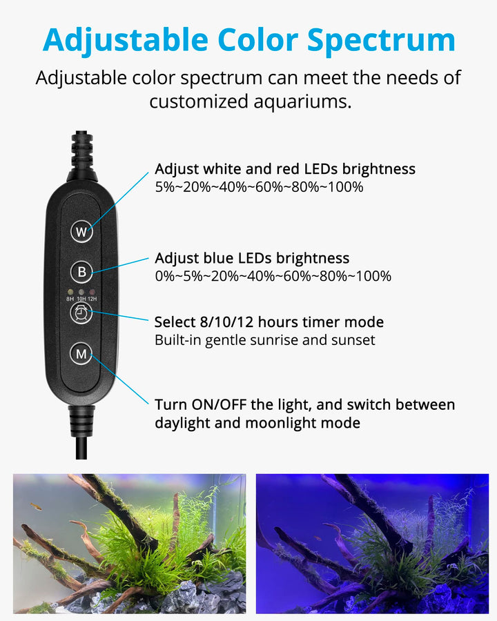 Full Spectrum Planted LED Aquarium Light, with Timer, for Freshwater Fish Tank, 36-48 Inch, 25 Watts