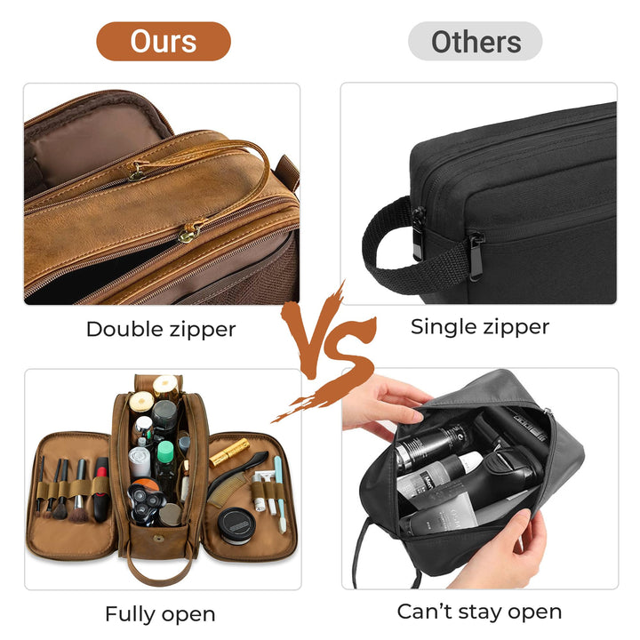 Toiletry Bag for Men, Large Travel Shaving Dopp Kit Water-resistant Bathroom Toiletries Organizer PU Leather Cosmetic Bags