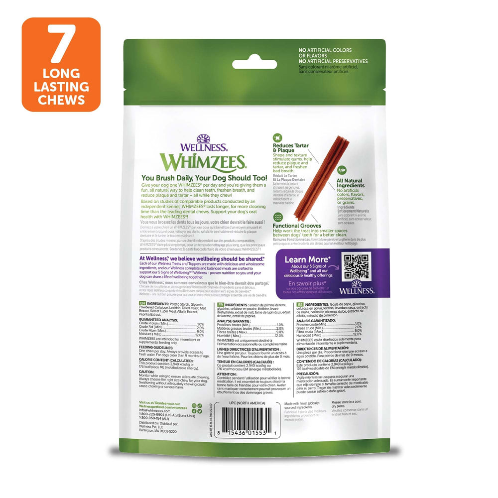 Wellness Stix Dog Dental Treats, Natural Chews, Large Size Stick, (7 Count)