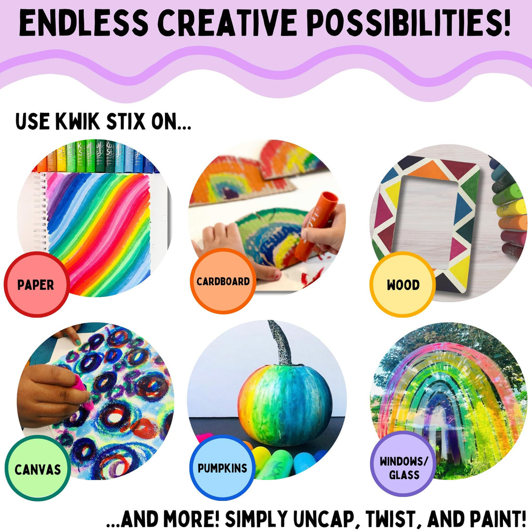 Kwik Stix Solid Tempera Paint Sticks, 12 Colors, Washable Paint Sticks for Kids, Super Quick Drying, Non-Toxic, Allergen Free, Paint Sticks in Classic Rainbow Colors, Paint for Kids and Toddlers