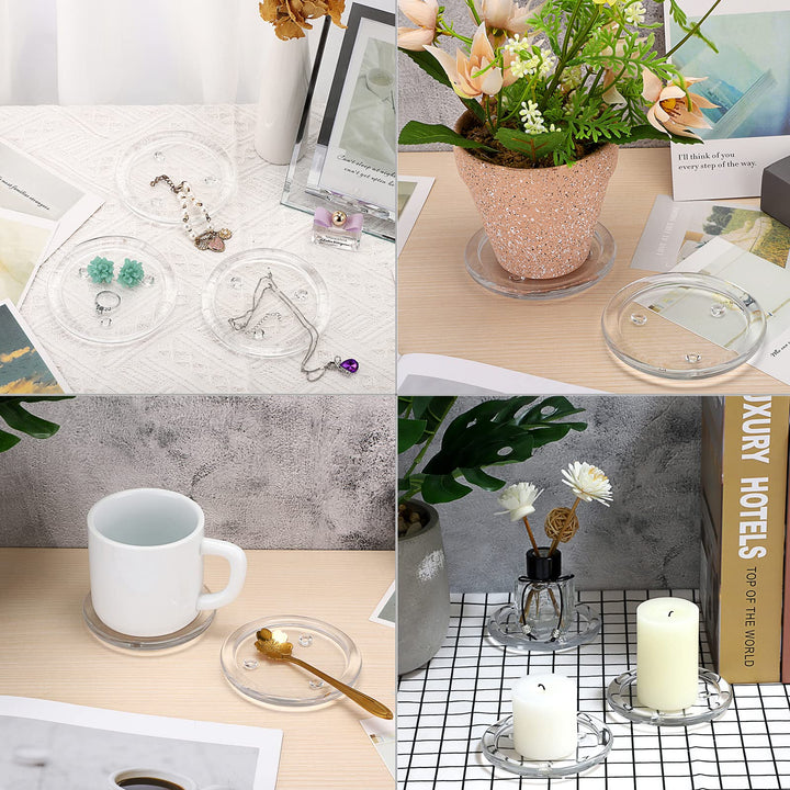 5PCS Clear Glass Candle Plates 3 Inch Pillar Candle Holders, Glass Coaster Holder Small Round Plate Candle Tray Candle Plate for Pillar Candle, Modern Candle Centerpiece for Dining Table Wedding