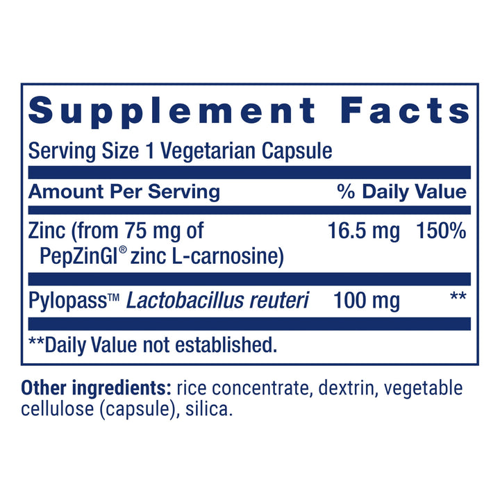 Gastro-Ease - Digestive Health - Gastric Health Supplement with Zinc L-carnosine Plus Pylopass For Healthy Stomach Support - Non-GMO, Gluten-Free - 60 Vegetarian Capsules