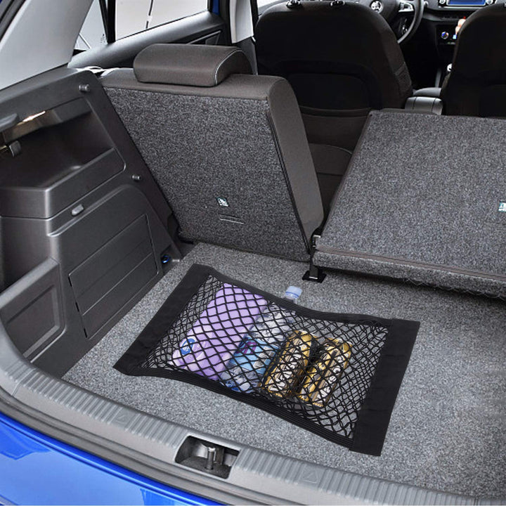2 Pack Car Trunk Net Mesh Auto Cargo Storage Organizer Small Elastic SUV Netting Pocket Wall Sticker Add on Pouch Bag, 24 x 10 inch