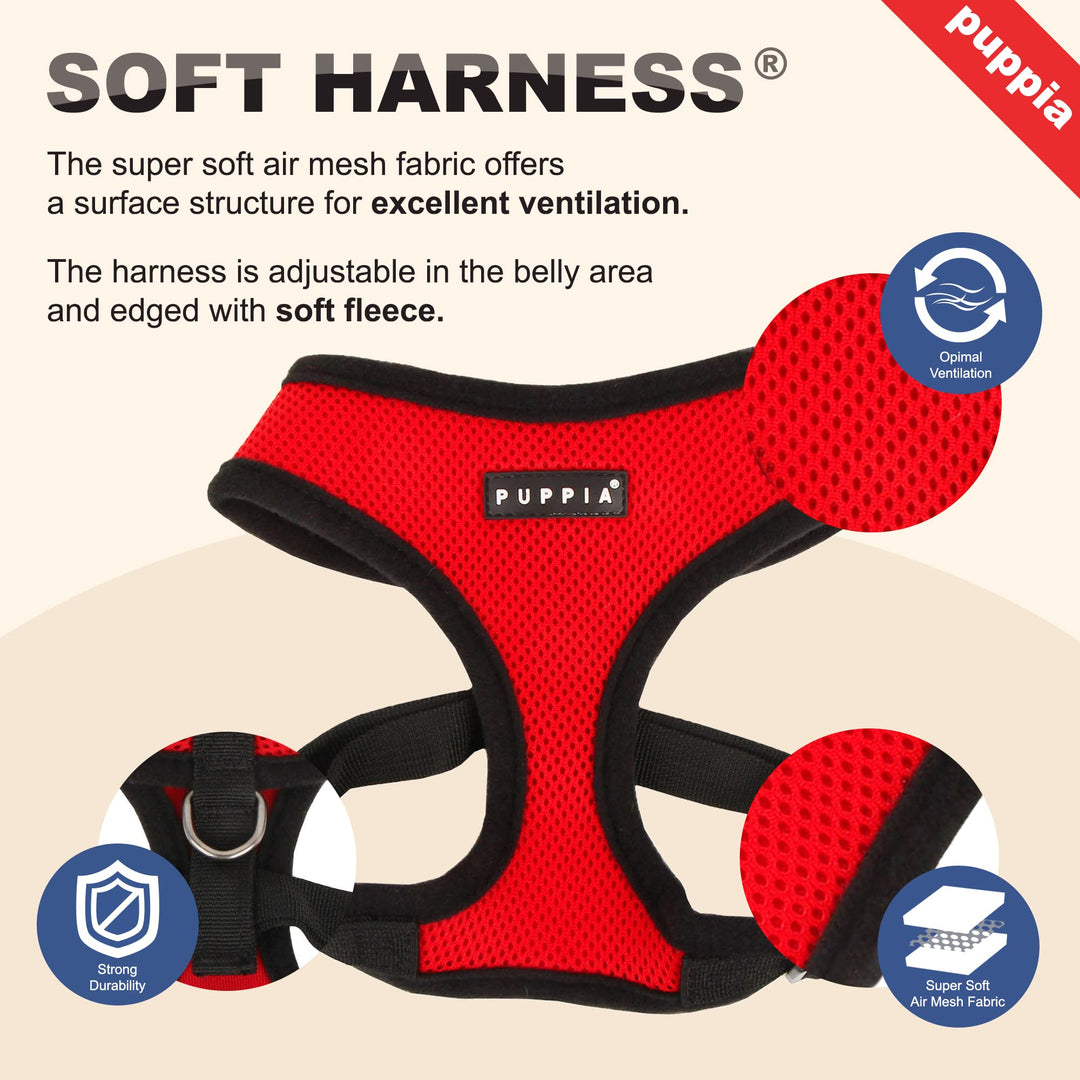 Soft Dog Harness No Choke Over-The-Head Triple Layered Breathable Mesh Adjustable Chest Belt and Quick-Release Buckle, Pink, Medium