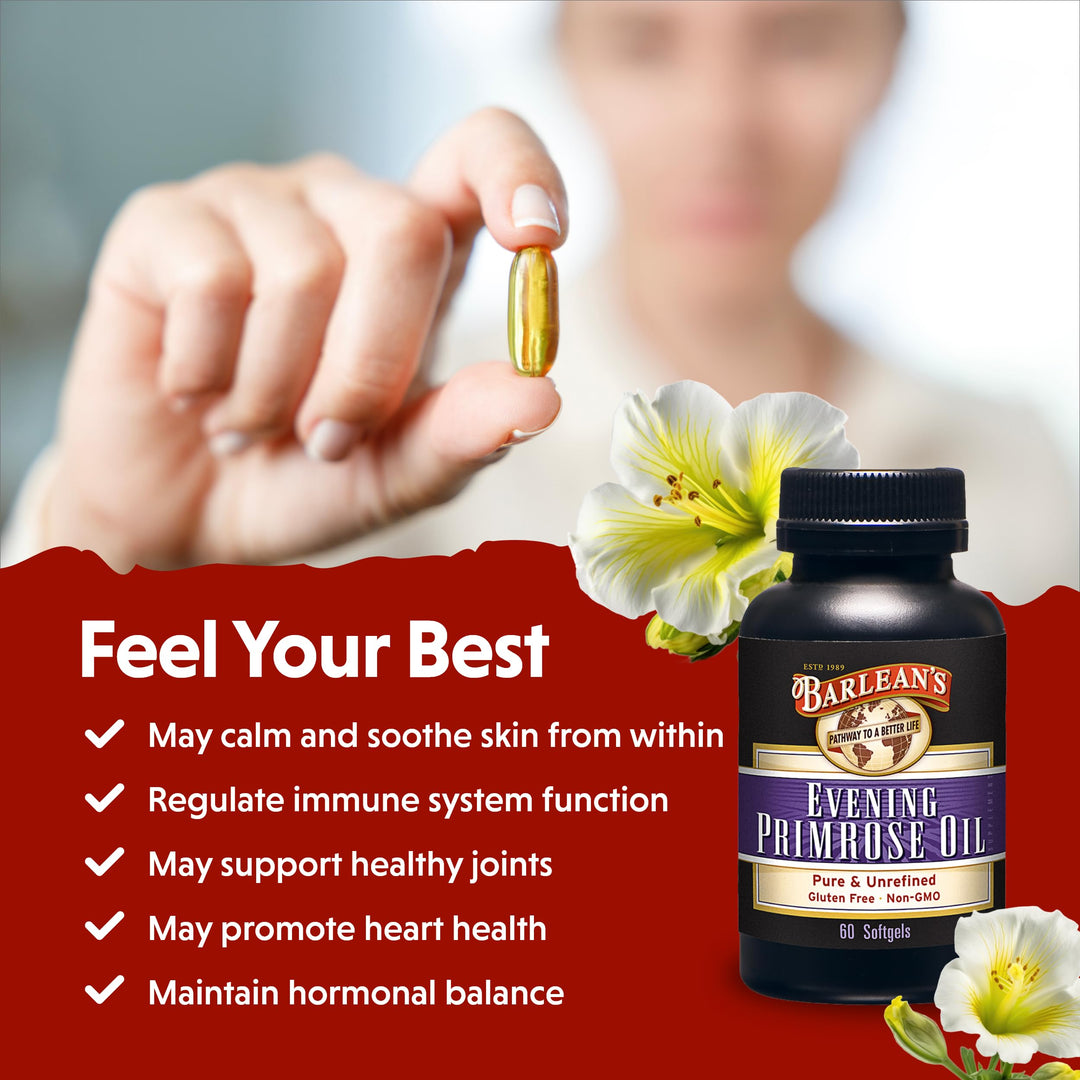 Barlean's Evening Primrose Oil Softgels with Gamma-Linolenic Acid (GLA) - Non-GMO, Gluten-Free - 60-Softgels