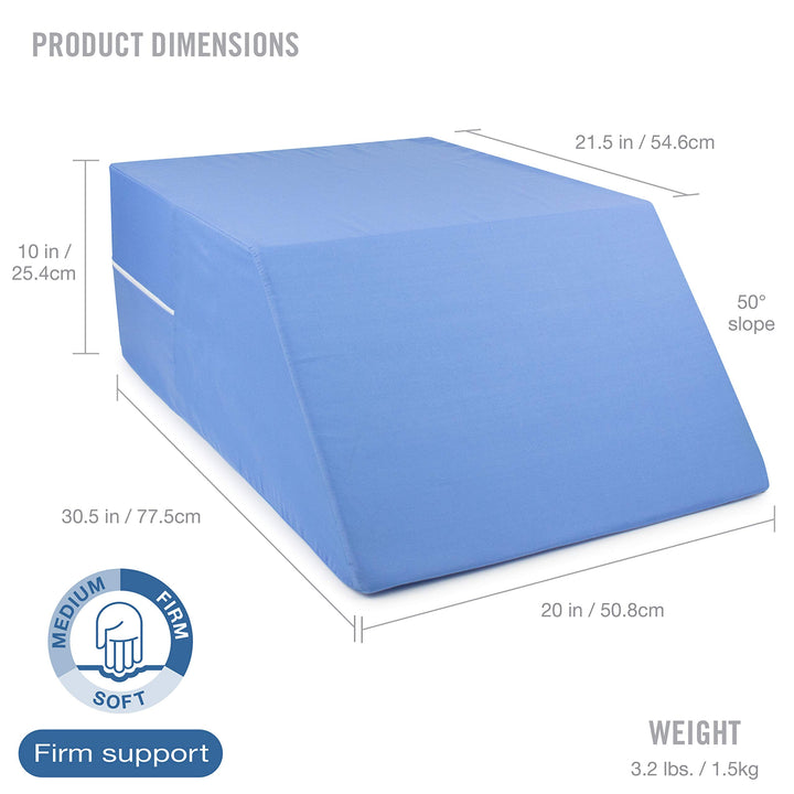 Wedge Pillow, Leg Pillow, Bolster Pillow, FSA Eligible Incline Pillow for Leg Elevation, Snoring, Circulation, Pregnancy, Sciatica, Leg Rest or Foot Elevation, Blue, 30.5 x 20 x 10