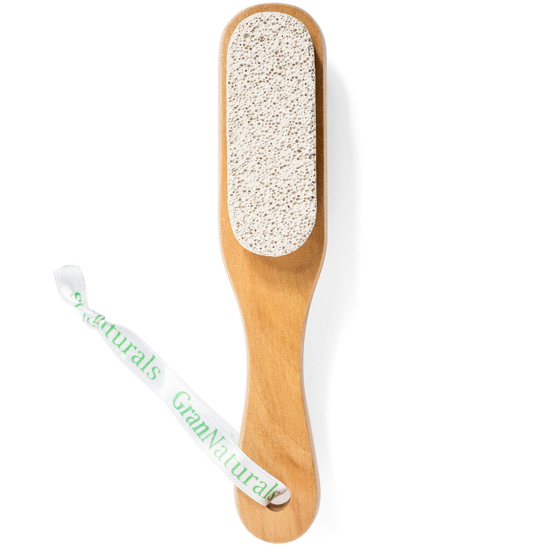 Foot Brush & Pumice Stone with Handle - Callus & Corn Remover, Exfoliator & Scrubber for Dry, Dead Skin on Feet - Natural Bristles & Stone with Wooden Handle - Men & Women