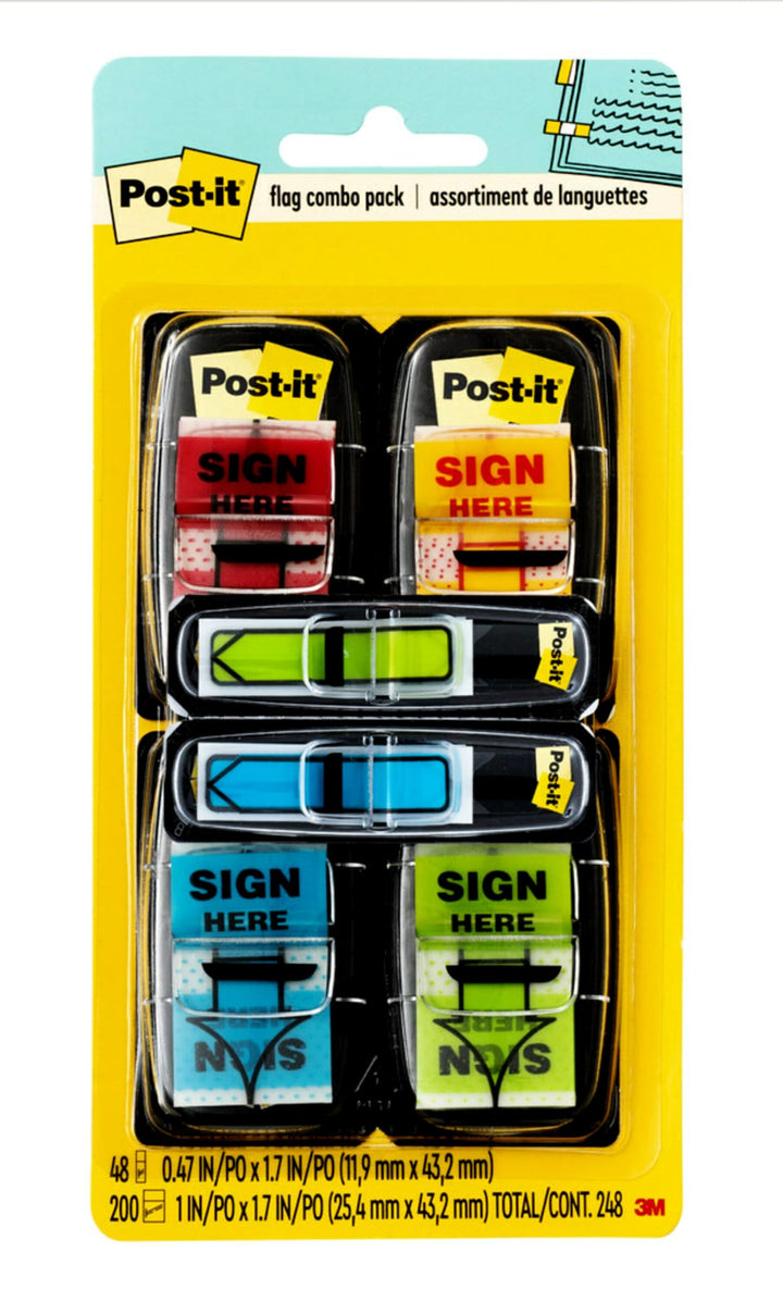 Message Sign Here Flags Value Pack, 50/Dispenser, 4 Dispensers/Pack, 1 in Wide, Assorted Colors, Includes 48 FREE Arrow Flags (680-SH4VA)