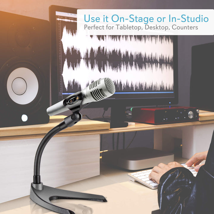 Desktop Microphone Stand - Universal Tabletop Mic Holder w/ Flexible 8.2'' Inch Gooseneck Mount and Solid U Shape Base - Perfect for Table Desk or Counter - PMKS8,Black