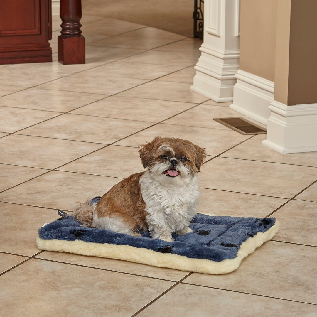 Reversible Paw Print Pet Bed in Blue/White, Dog Bed Measures 21L x 12W x 2.5H for X-Small Dogs, Machine Wash