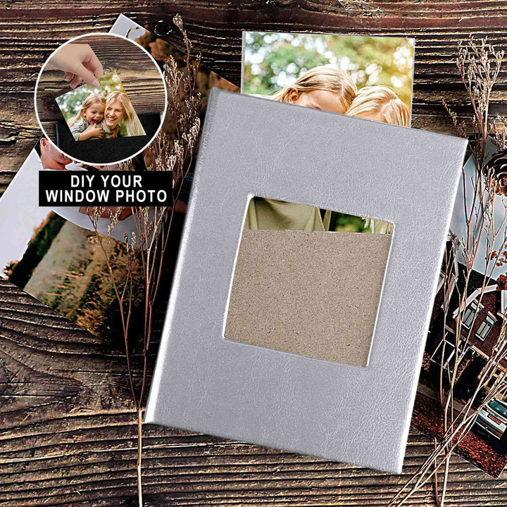 Photo Album 4x6 100 Pockets 2 Packs, Small Mini Capacity Leather Photo Albums, Each Pack Holds 100 Top Loader Vertical Only Pictures Silver