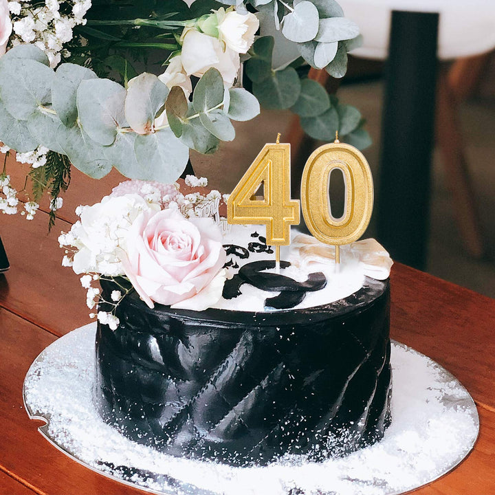 2.76 Inches Large Birthday Candles Gold Glitter Birthday Cake Candles Number Candles Cake Topper Decoration for Wedding Party Kids Adults, Number 40