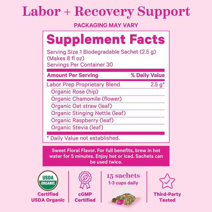 Labor Prep Tea - Organic Pregnancy Tea with Raspberry, Chamomile, Rosehip for Labor and Delivery