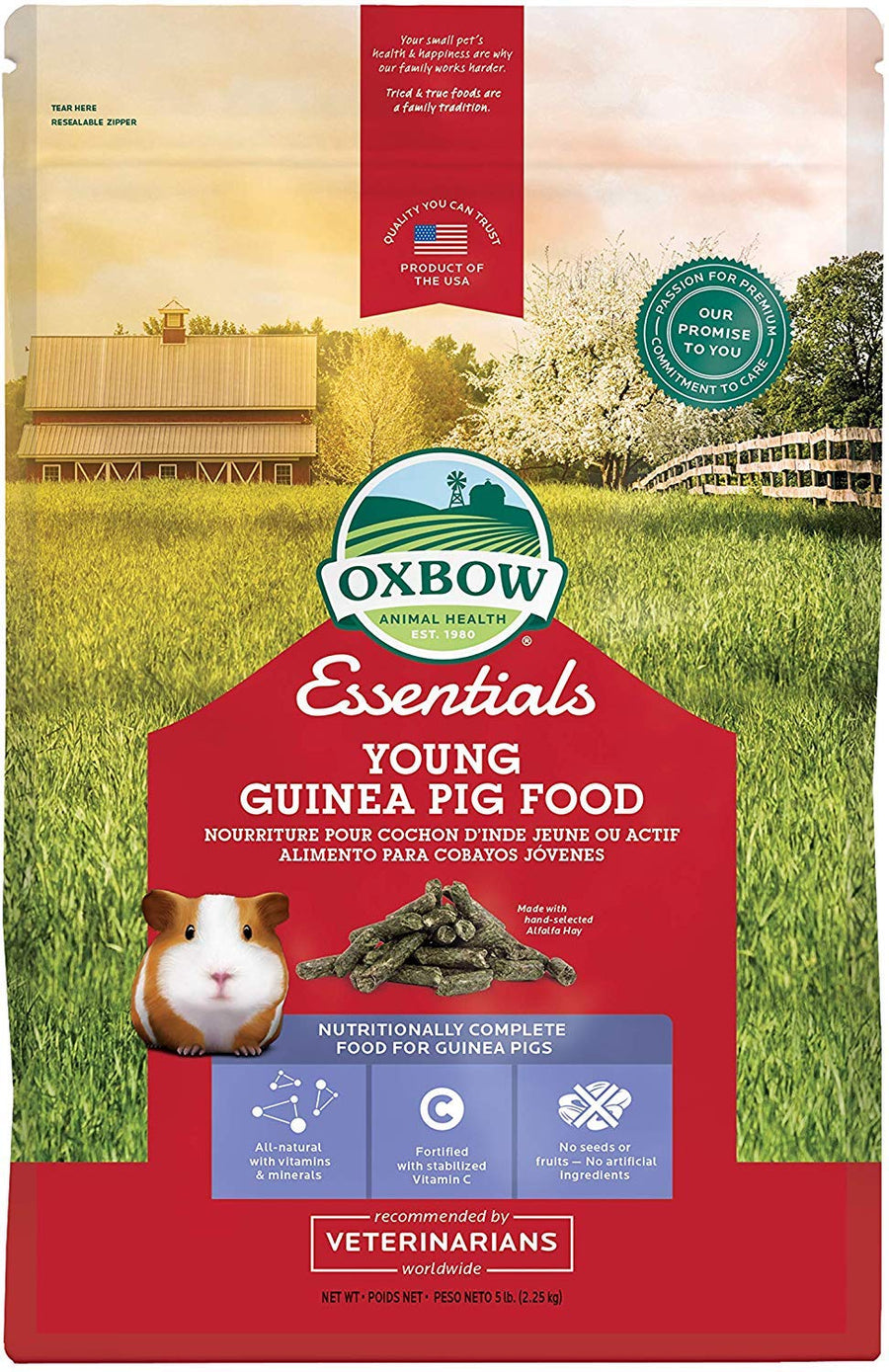 Essentials Guinea Pig Food, Young Guinea Pig, Made Alfalfa Hay, Pet Food Pellets with Vitamin C, Small Animal Pet Products, Made in USA, High Fiber, 5 lb. Bag