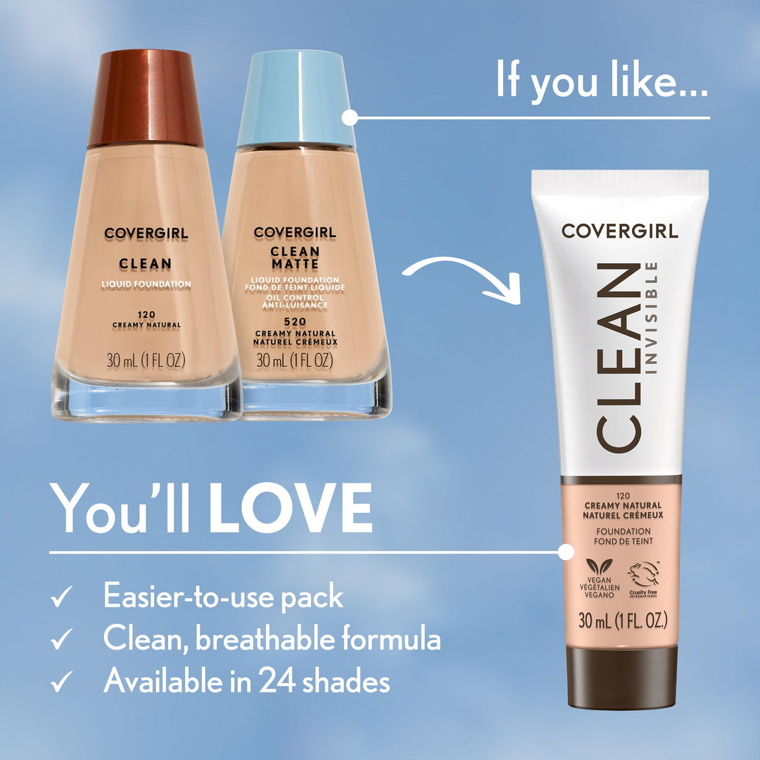 , Clean Matte Liquid Foundation, Creamy Natural, 1 Ounce, 1 Count (packaging may vary)