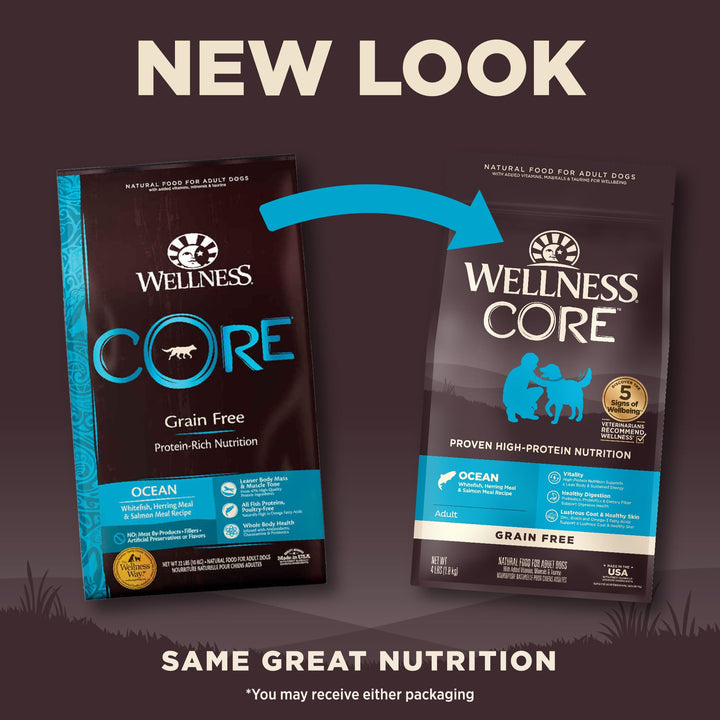 CORE Dry Dog Food, Grain-Free, High Protein, Natural, Ocean Whitefish, Herring, & Salmon Recipe, (4-Pound Bag)