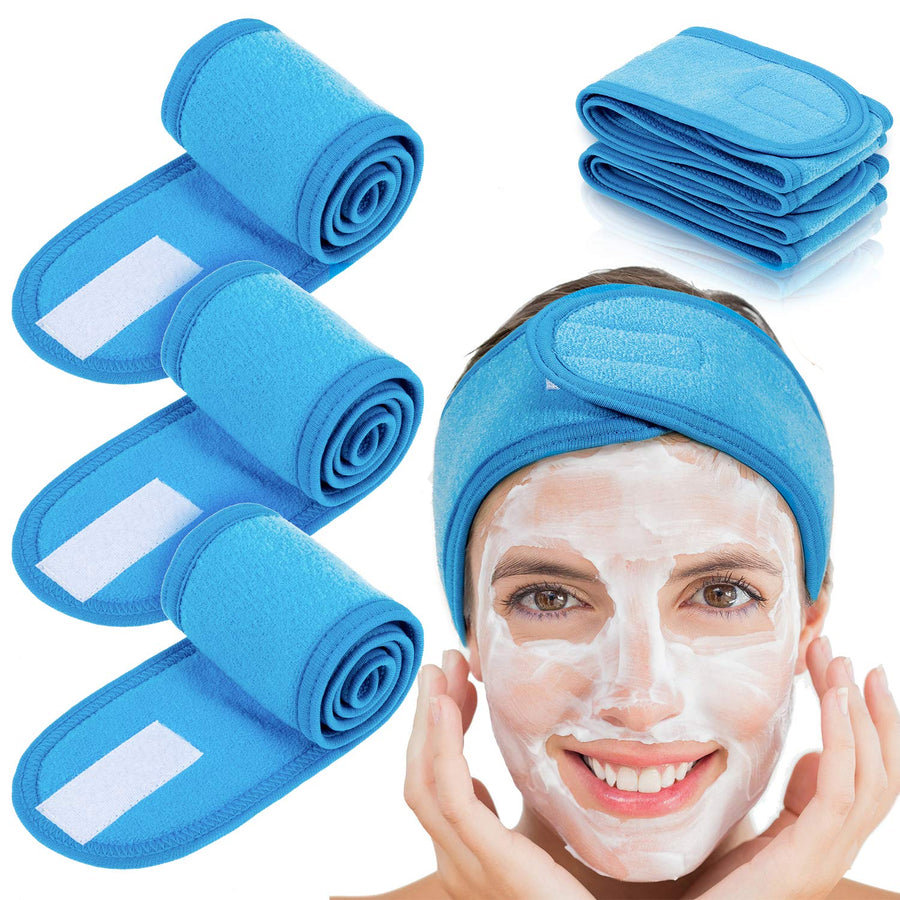 4 PCS Spa Headband, Make up Hair Band, Stretch Terry Cloth Headband for Sport Yoga Shower (Blue)