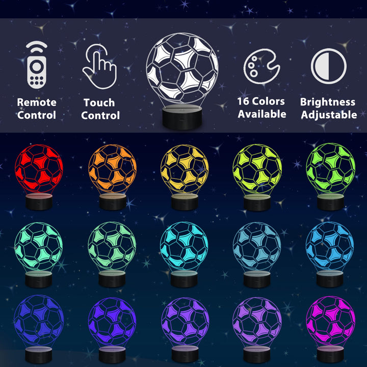 Kids 3D Soccer Lamp Football Night Light Optical Illusion Lamp with 16 Colors Changing Remote Control Birthday Day Gift Idea for Sport Theme Fan Boys Girls