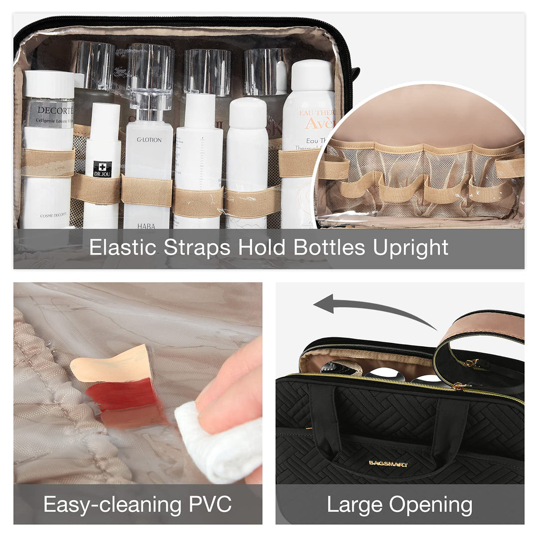 Large Toiletry Bag, Travel Makeup Organizer, Water-resistant Makeup Cosmetic Bag Door Room Essentials Travel Bag for Accessories, Shampoo, Full Sized Container, Toiletries (Black, Large)