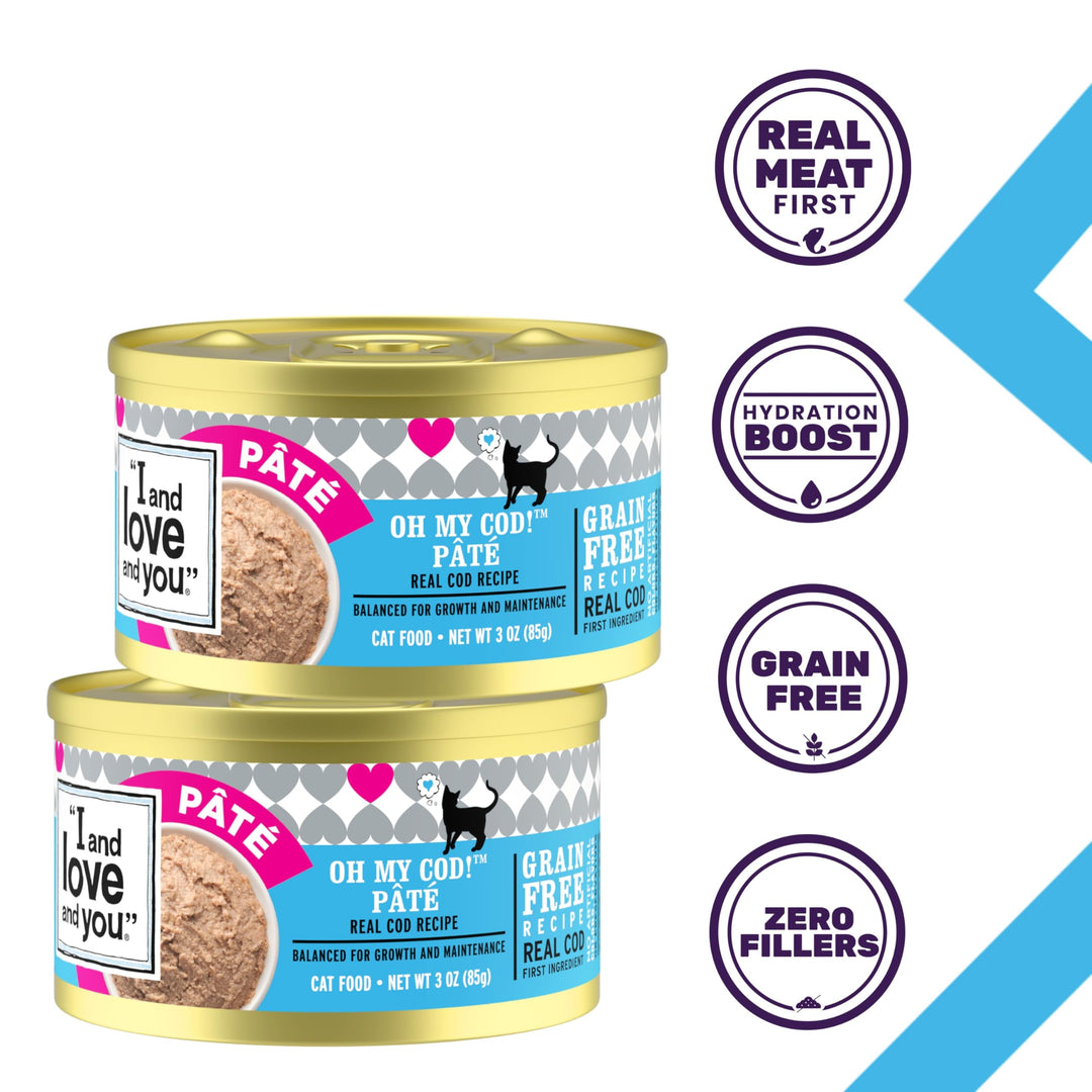I and love and you Wet Cat Food - Oh My Cod Pâté - Cod Recipe, Grain Free, Filler Free, 3oz Pack of 24 Cans