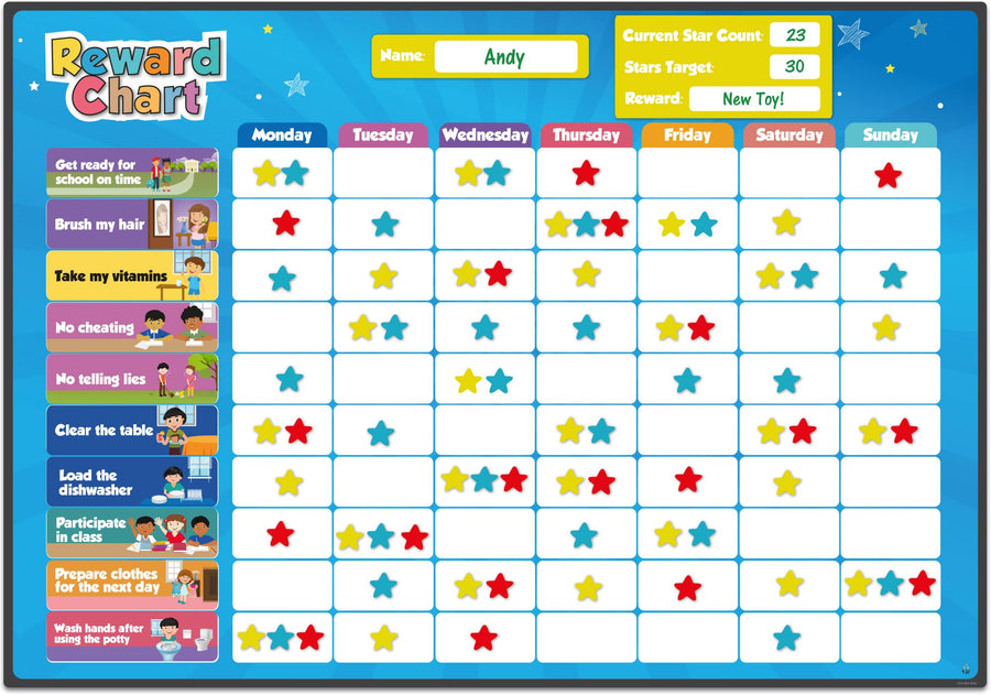 Magnetic Kids Responsibility Reward Chart - Engaging 3D Stars & Chore Tasks - Behavior Chart for Home & School - Ideal for Ages 3-9, Multiple Kids