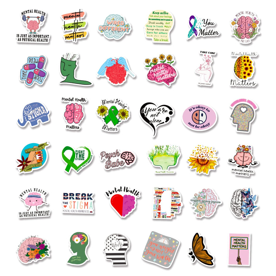100 Pcs Mental Health Awareness Stickers for Luggage Water Bottle Laptop Skateboard for Doctor Nurse and Kids Teen Adult Decals Teacher Quotes Sticker