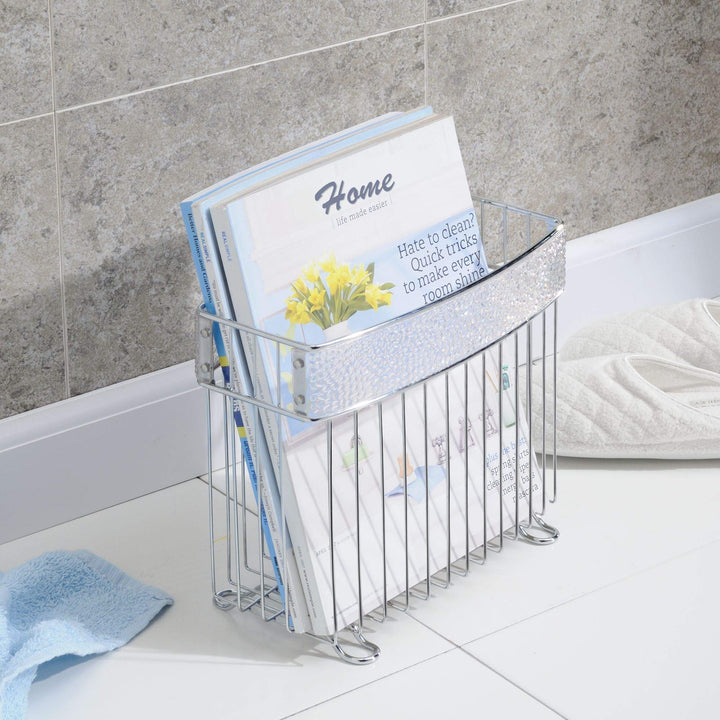 iDesign 33350 Rain Metal Free-Standing Magazine Holder, Newspaper and Book Storage for Bathroom, Office, Bedroom, Den, 5 x 10 x 8.5