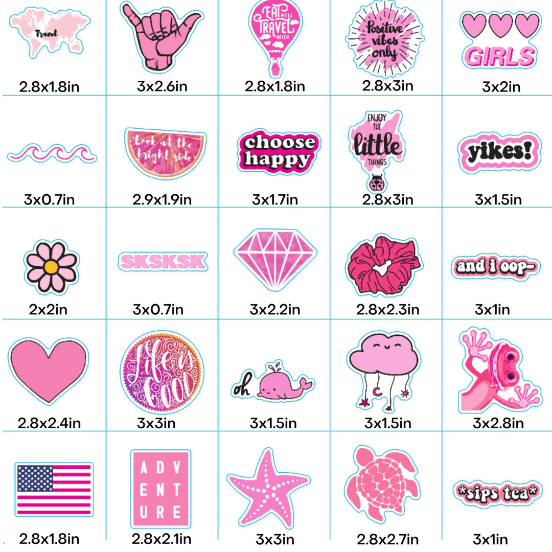100pcs Preppy Stickers Pink Cute Vinyl Aesthetic Water Bottle Stickers Waterproof 100 Sticker Pack for Laptop Water Bottles Computer Phone Stickers for Kids Teen Girls Stocking Stuffer Gift