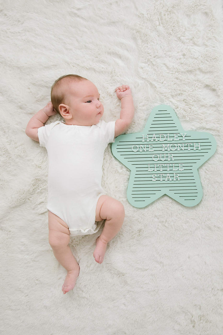 Star Shaped Wooden Letterboard Set, Gender-Neutral Baby Keepsake Photo Prop, Mint Green