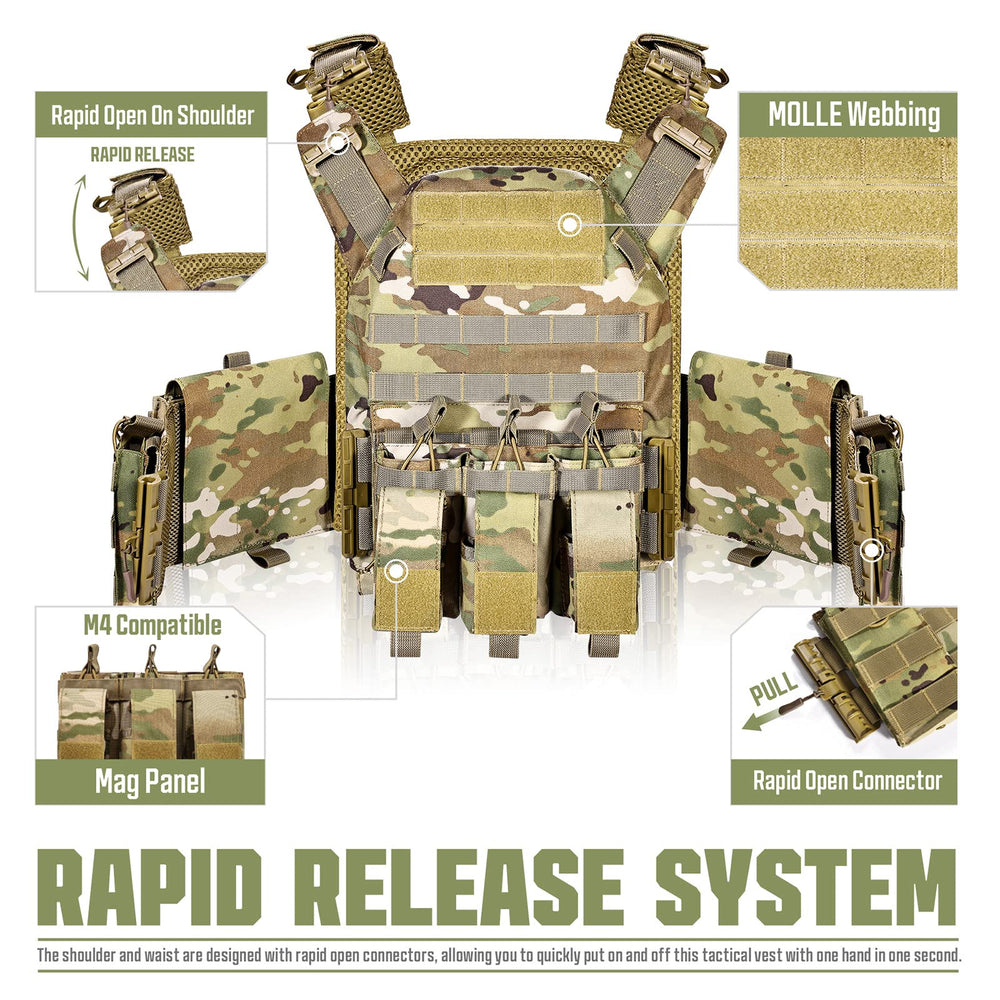 Tactical Vest Quick Release Lightweight Vest Adjustable Breathable Weighted Vest for Training, Camouflage, Mens