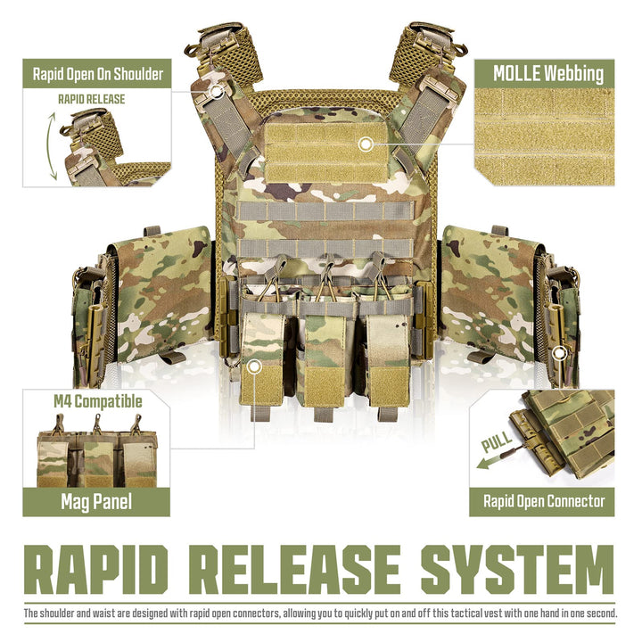 Tactical Vest Quick Release Lightweight Vest Adjustable Breathable Weighted Vest for Training, Camouflage, Mens