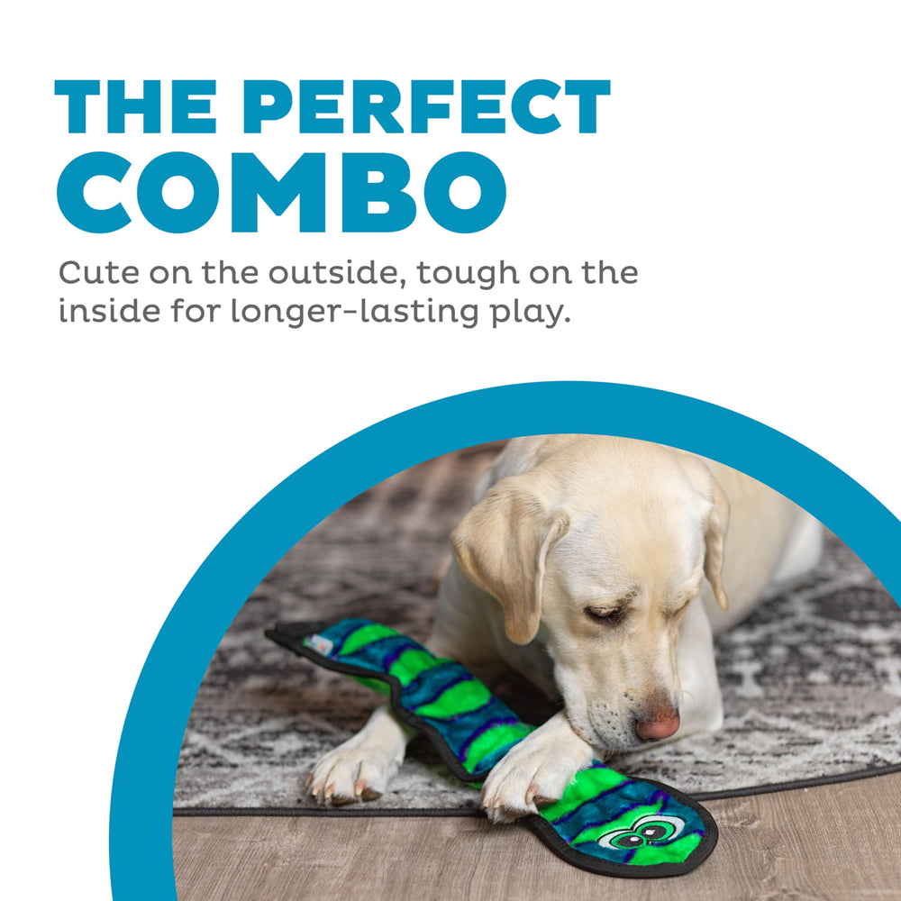 Durablez Tough Plush Squeaky Dog Toy, Snake, Blue, Large