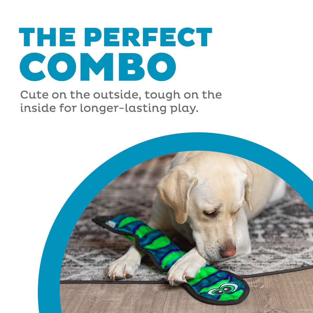 Durablez Tough Plush Squeaky Dog Toy, Snake, Blue, Large