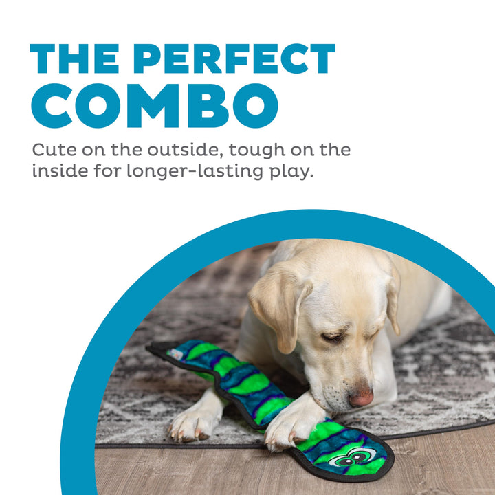 Durablez Tough Plush Squeaky Dog Toy, Snake, Blue, Large