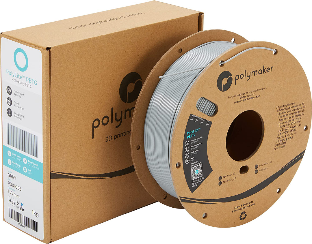 PETG Filament 1.75mm, 1kg Strong PETG 3D Printer Filament Grey - PolyLite PETG Grey 3D Printing Filament 1.75mm, Dimensional Accuracy +/- 0.03mm, Print with Most 3D Printers