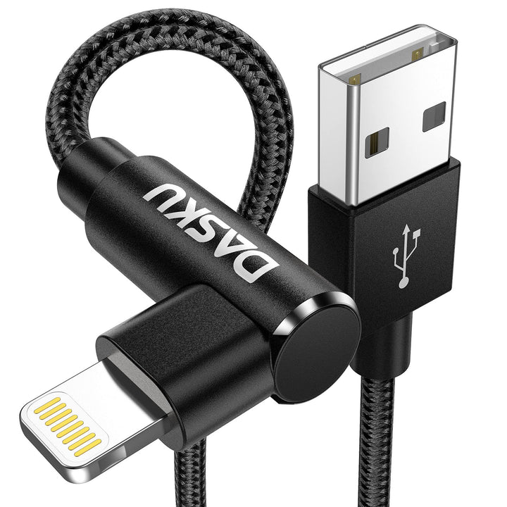 90 Degree iPhone Charging Cable 2Pack 10ft Right Angle Nylon Braided Lightning Charger Cord Compatible with iPhone 14 13 12 11 Pro Max XS XR X 8 7 6 5 Plus iPad(Black)