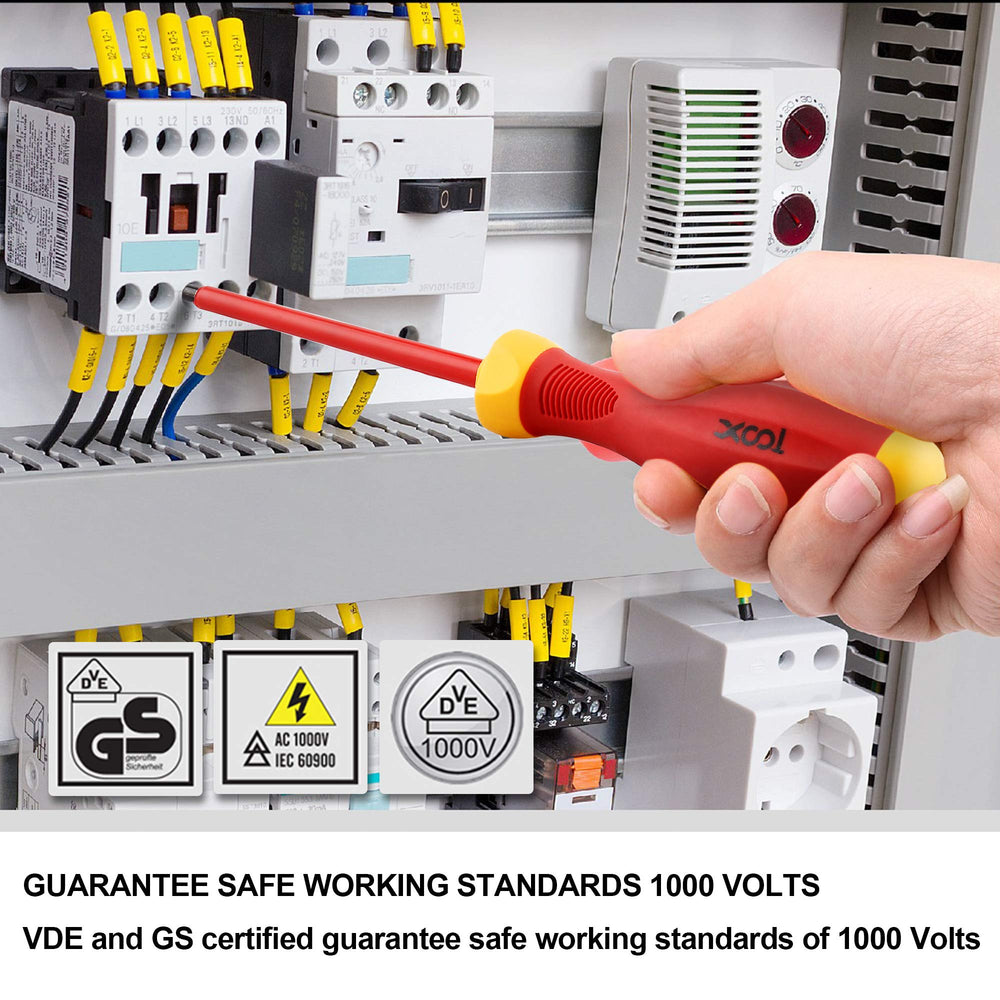 1000V Insulated Electrician Screwdrivers Set with Magnetic Tips, Slotted and Phillips Bits Non-Slip Grip, 8 Piece