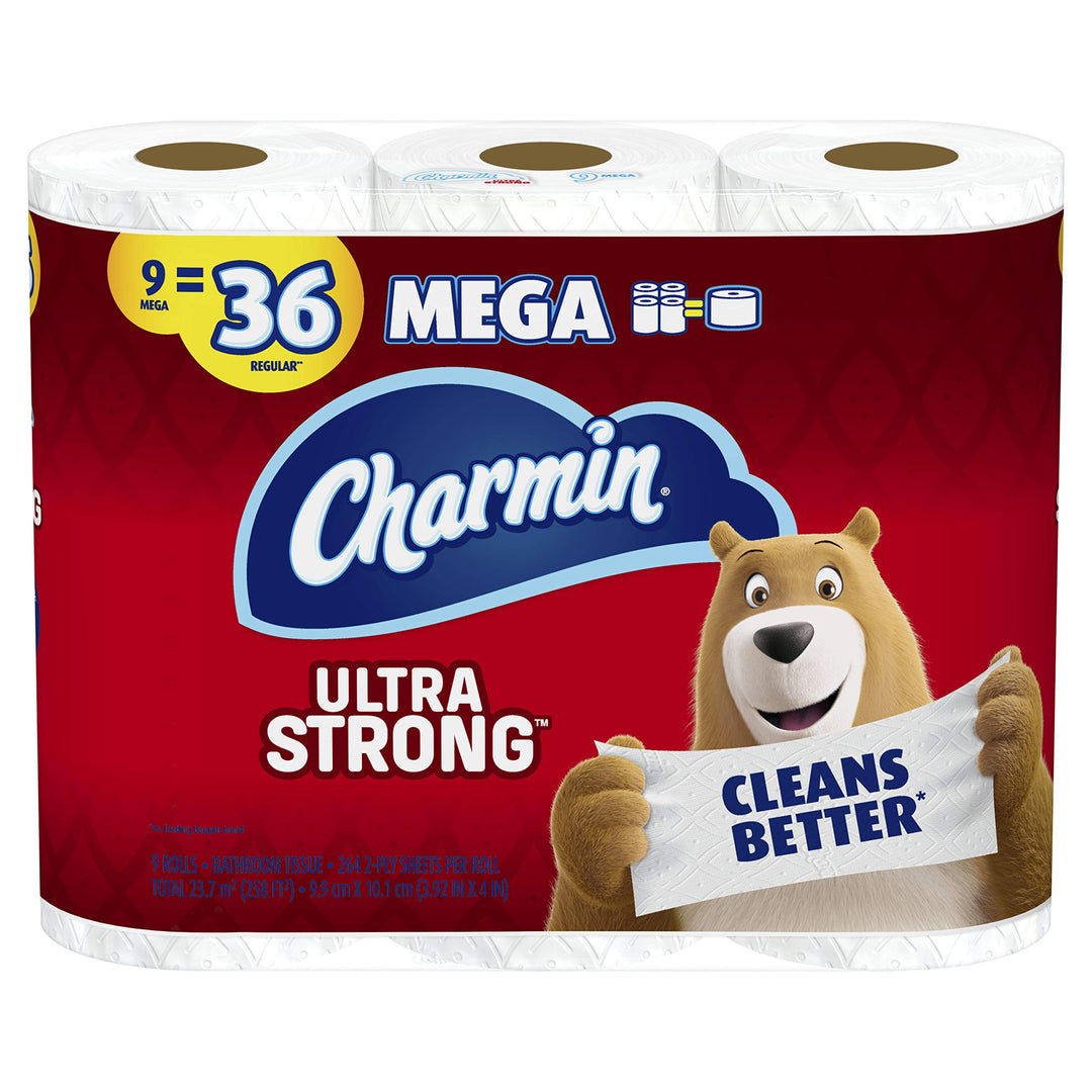 Ultra Strong Toilet Paper, 9 Mega Rolls = 36 Regular Rolls (Prime Pantry) (Packaging May Vary)