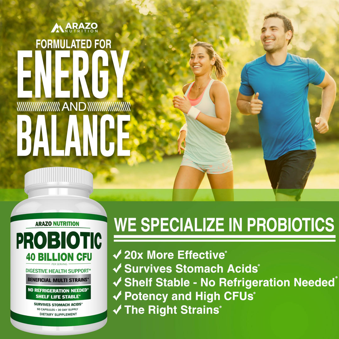 Probiotic 40 Billion CFU - Shelf Stable with Prebiotics and Acidophilus - Stable Potency Until Expiration – Time Delay Release Probiotics
