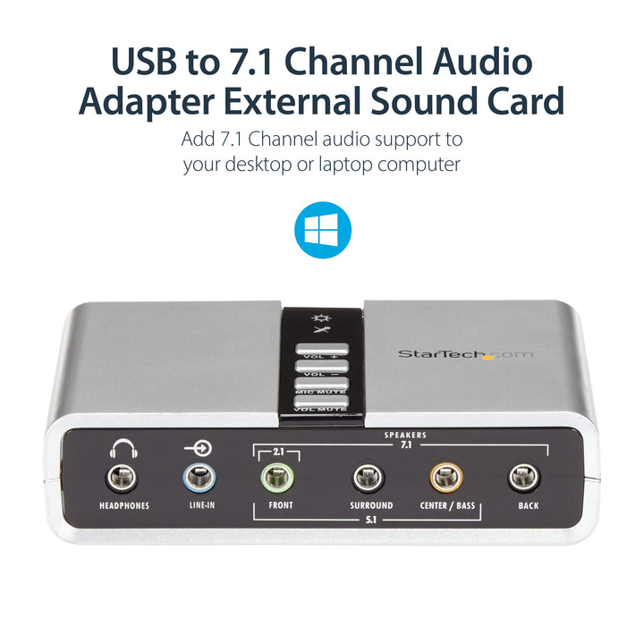 7.1 USB Sound Card - External Sound Card for Laptop with SPDIF Digital Audio - Sound Card for PC - Silver (ICUSBAUDIO7D)