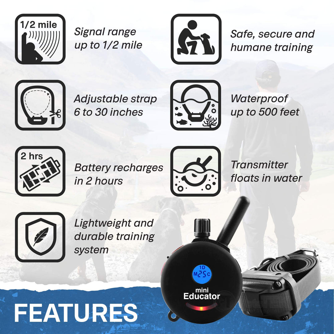 - ET-300 Black - Ecollar Dog Training Collar with Remote Control - 1/2 Mile Range, Waterproof, Rechargeable, 100 Training Stimulation Levels, Vibration and Tone W/PetsTEK Training Clicker