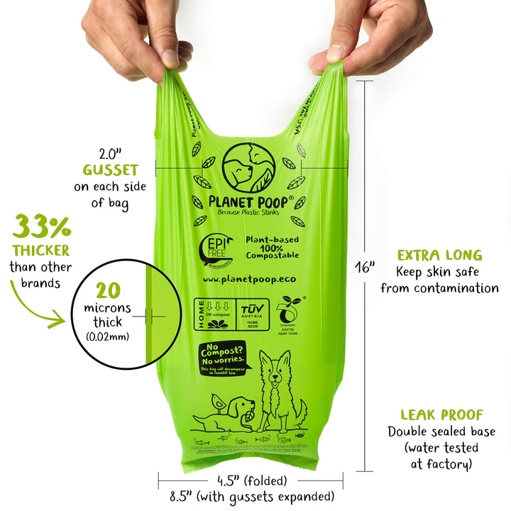 Home Compostable Dog Poop Bags Extra-long with Handles 120 Un-Scented Pet Waste Bags Plastic Free, Thick Leakproof Plant-Based Doggy Bag, Cats & Dogs Pet Supplies