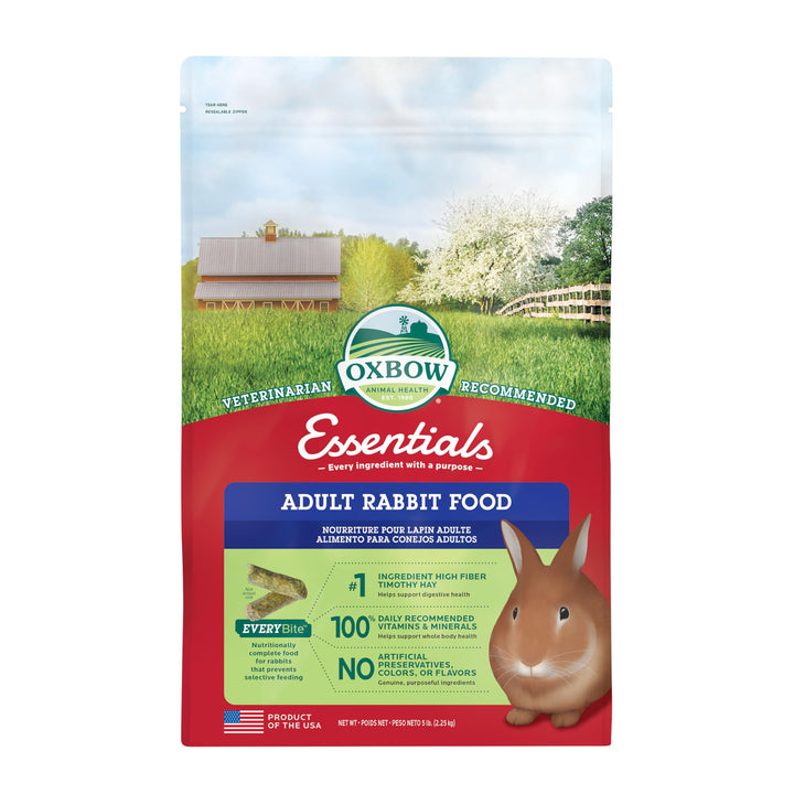 Essentials Adult Rabbit Food - All Natural Adult Rabbit Pellets - Veterinarian Recommended- No Artificial Ingredients- All Natural Vitamins & Minerals- Made in the USA- 5 lb.